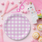 Bleek roze gingham papieren bordje (Feest)