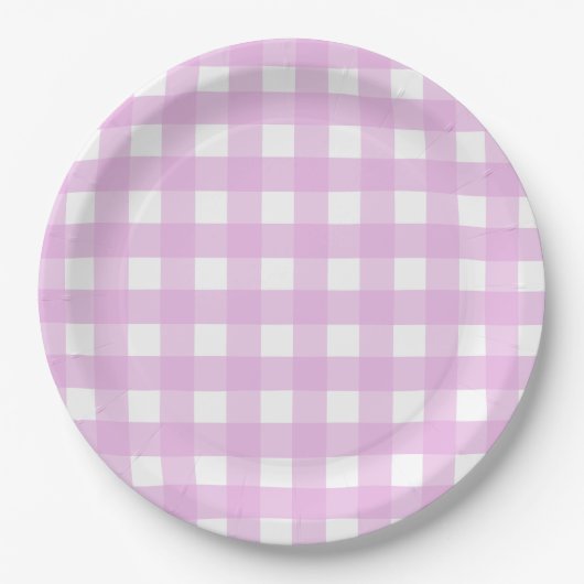 Bleek roze gingham papieren bordje (Voorkant)