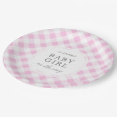 Bleek roze gingham plaid lief baby meisje papieren bordje (Gekanteld)