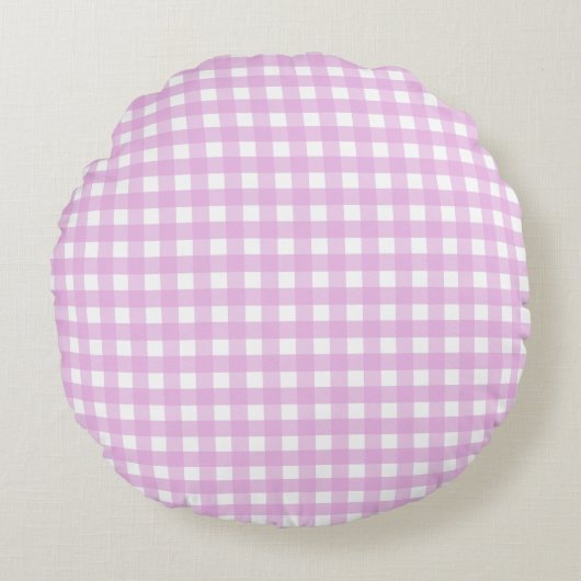 Bleek roze gingham rond kussen (Voorkant)