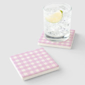 Bleek roze gingham stenen onderzetter (Zijkant)
