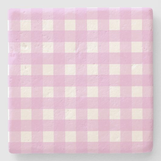 Bleek roze gingham stenen onderzetter (Voorkant)