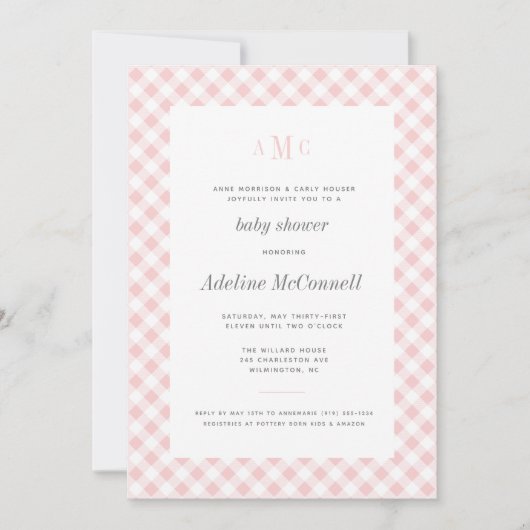 Bleek Roze Gingham Traditioneel Baby shower Kaart (Voorkant)