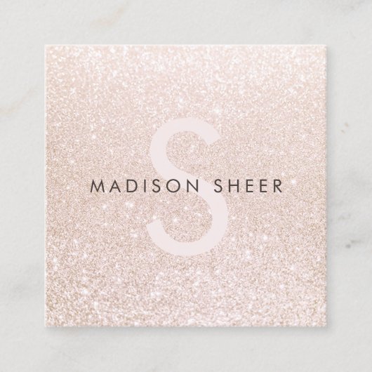 Bleek Roze Glitter Beauty Stylist Monogram Vierkante Visitekaartje (Voorkant)