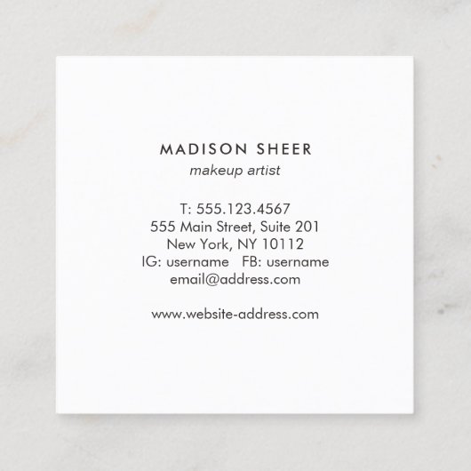 Bleek Roze Glitter Beauty Stylist Monogram Vierkante Visitekaartje (Achterkant)