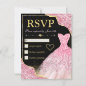 Bleek roze glitter glam Edges & Dress Sweet 16 RSVP Kaartje (Voorkant)