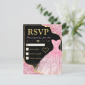 Bleek roze glitter glam Edges & Dress Sweet 16 RSVP Kaartje (Staand voorkant)