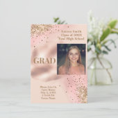 Bleek Roze Gold Glitter Foto Afstuderen Kaart (Staand voorkant)
