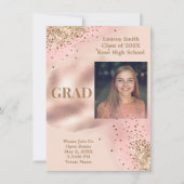 Bleek Roze Gold Glitter Foto Afstuderen Kaart (Voorkant)