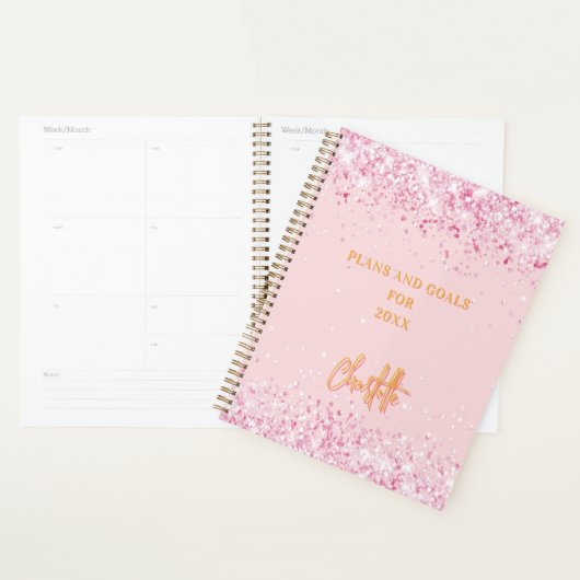 Bleek roze gouden naamscript 2026 planner (Display)