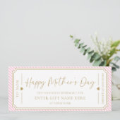 Bleek Roze Happy Moederdag Gift Voucher Kaart (Staand voorkant)