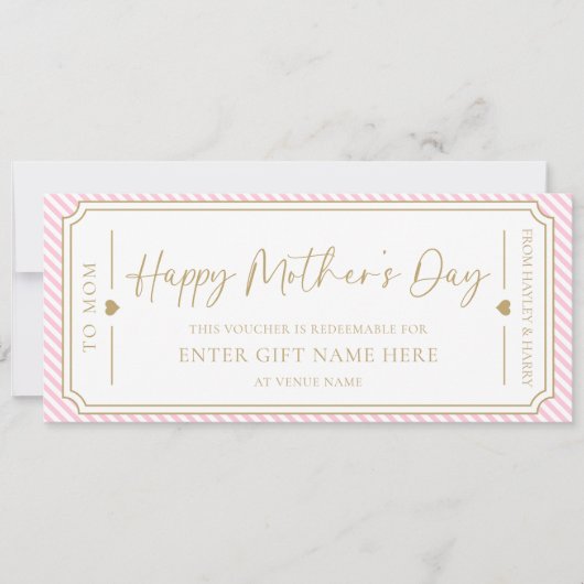 Bleek Roze Happy Moederdag Gift Voucher Kaart (Voorkant)