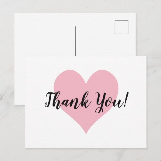 Bleek roze hart dank u briefkaart (Voorkant / Achterkant)