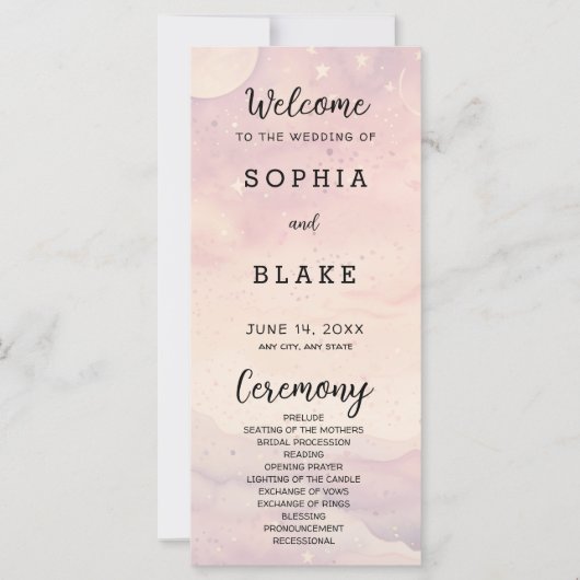 Bleek roze hemelse bruiloft programma (Voorkant)