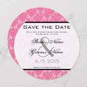 Bleek roze hotroze Damask Weddenschap Save the Dat Kaart (Voorkant / Achterkant)