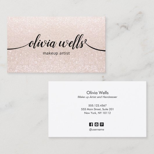 Bleek roze kalligrafiescript maakt artistieke scho visitekaartje (Voorkant / Achterkant)