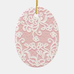 Bleek roze kant, wit, , Victoriaans, meisjes, scha Keramisch Ornament