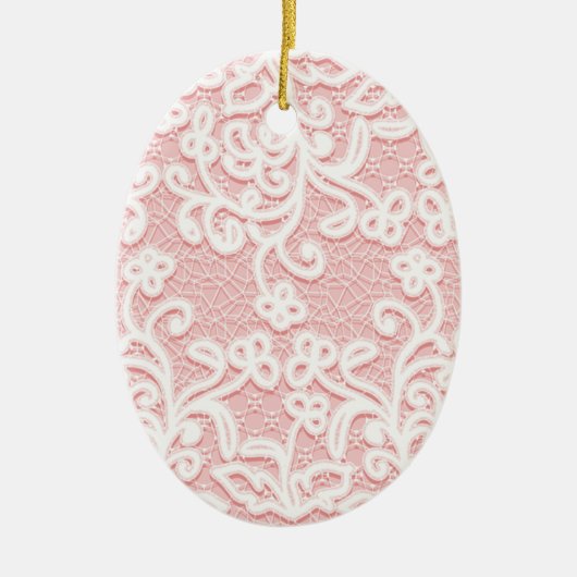 Bleek roze kant, wit, , Victoriaans, meisjes, scha Keramisch Ornament (Voorkant)