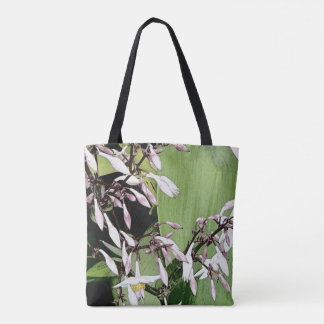 bleek roze klokbloem & blad tote bag