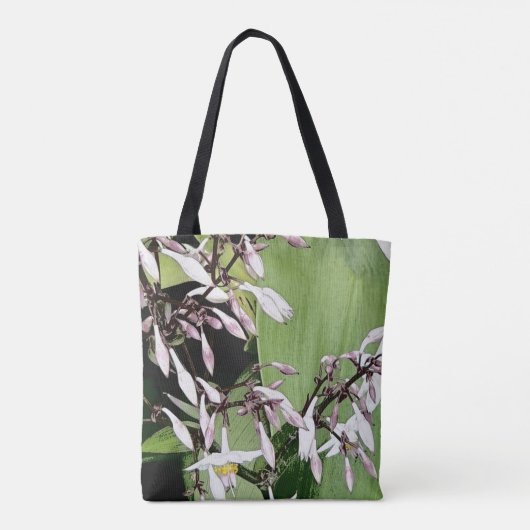 bleek roze klokbloem & blad tote bag (Achterkant)