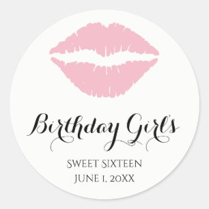 Bleek roze lipstick Sweet Sixteen Birthday Party Ronde Sticker
