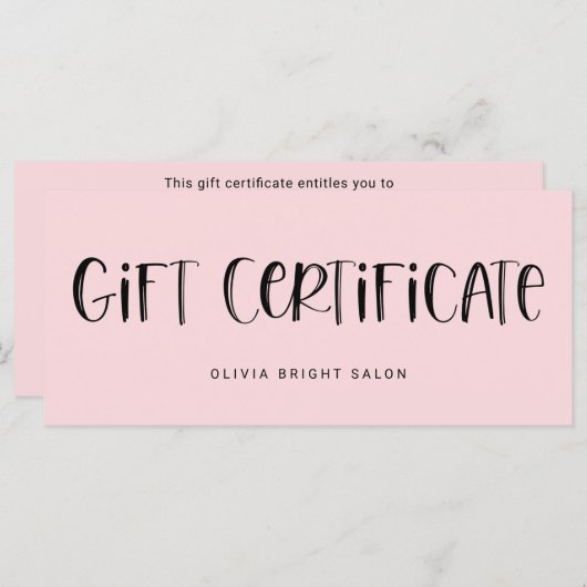 Bleek roze met handschrift Lettertype | Cadeaubon (Voorkant / Achterkant)