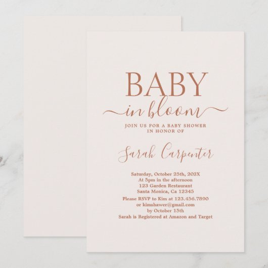 Bleek - roze minimale uitnodiging tot het Baby sho (Voorkant / Achterkant)