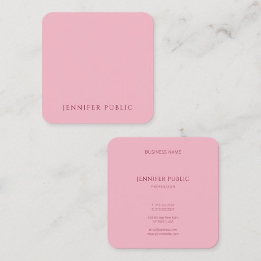 Bleek roze, moderne, minimale Sjabloon luxe Vierkante Visitekaartje (Voorkant / Achterkant)