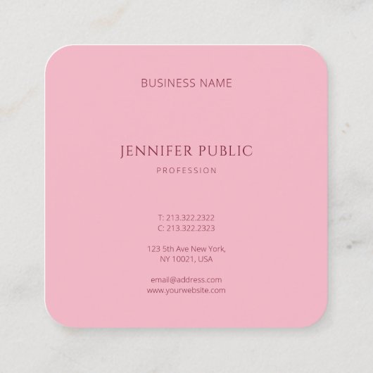Bleek roze, moderne, minimale Sjabloon luxe Vierkante Visitekaartje (Achterkant)