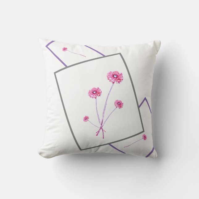 Bleek Roze Paarse Gerbera Lijst Kussen (Voorkant)