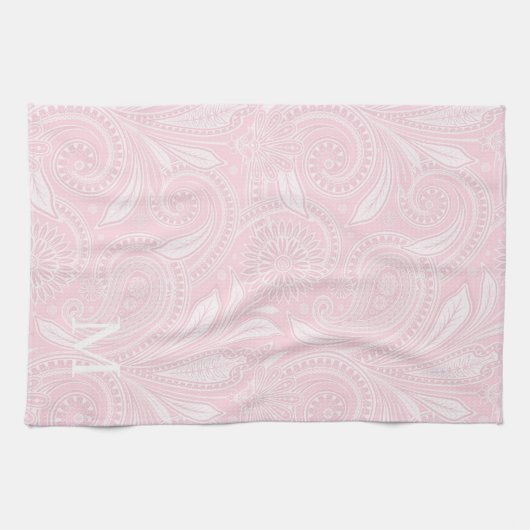 Bleek Roze Paisley Monogrammed Theedoek (Horizontaal)