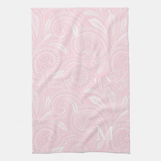 Bleek Roze Paisley Monogrammed Theedoek (Verticaal)