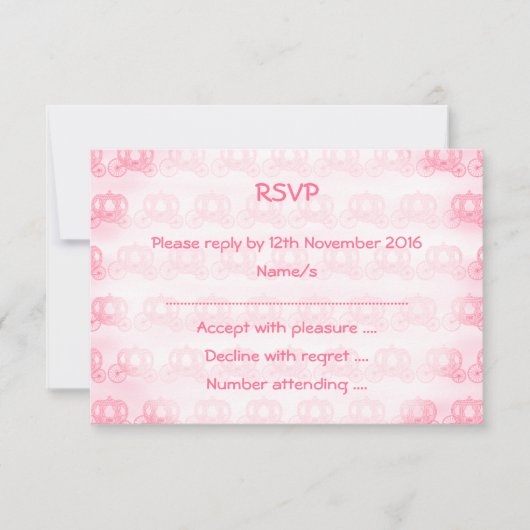 Bleek roze patroon van prinses Carriages RSVP Kaartje (Voorkant)