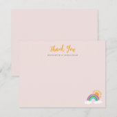 Bleek roze  regenboog zonneschijn bedankje RSVP kaartje (Voorkant / Achterkant)