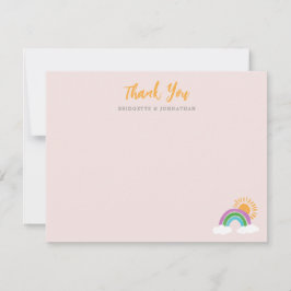 Bleek roze regenboog zonneschijn bedankje RSVP kaartje
