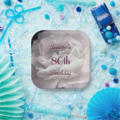 Bleek roze roos, 80ste verjaardagsfeestje, naam, v papieren bordje (Feest)