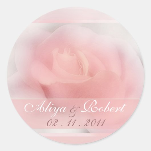 bleek roze roos trouwdatum herinnering ronde sticker (Voorkant)