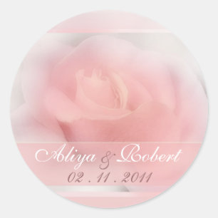 bleek roze roos trouwdatum herinnering ronde sticker