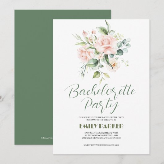 Bleek roze Roses Bouquet Bachelorette Invite Kaart (Voorkant / Achterkant)