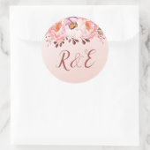 Bleek roze roze roofbruin Floral Wedding Monogram  Ronde Sticker (Tas)