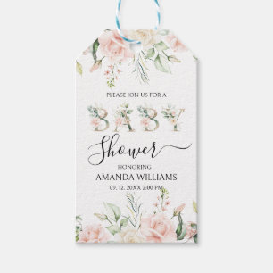 Bleek roze rozen Floral Letters Baby shower Cadeaulabel