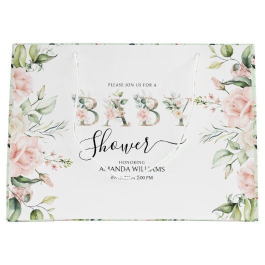 Bleek roze rozen Floral Letters Baby shower Groot Cadeauzakje (Voorkant)