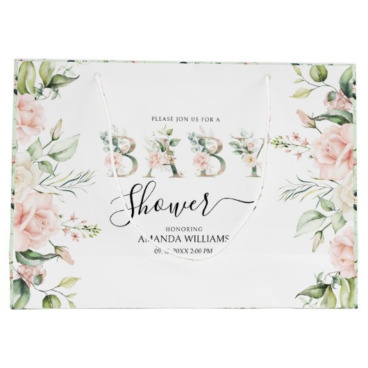 Bleek roze rozen Floral Letters Baby shower Groot Cadeauzakje (Achterkant)