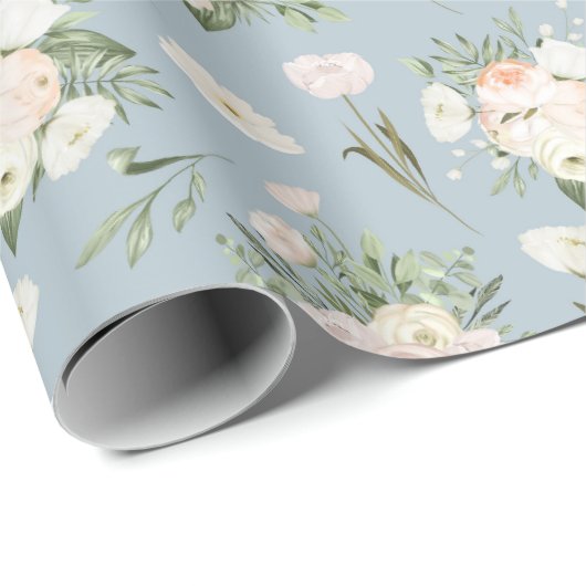 Bleek roze rozen op blauw cadeaupapier (Rol Hoek)