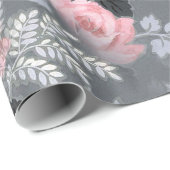 Bleek roze rozen op grijze achtergrond cadeaupapier (Rol Hoek)