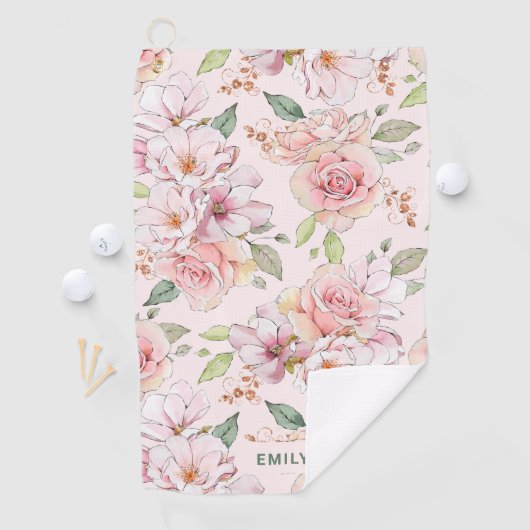 Bleek roze  rozen patroonmonogram golfhanddoek (Insitu)