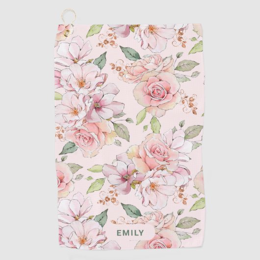 Bleek roze  rozen patroonmonogram golfhanddoek (Voorkant)