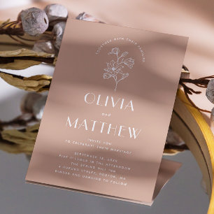Bleek roze sierlijke florale minimalistische bruil kaart