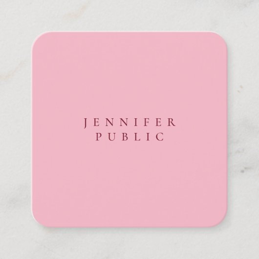 Bleek Roze Stijlvolle Minimalistische Plain Luxury Vierkante Visitekaartje (Voorkant)