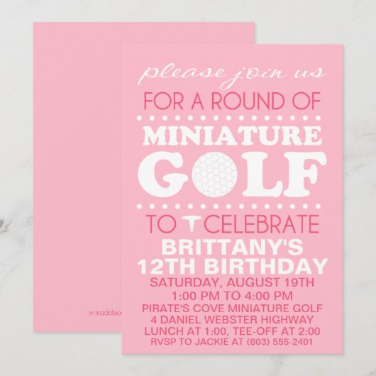 Bleek Roze T-shirt Time Miniatuur Golf Birthday Pa Kaart (Voorkant / Achterkant)